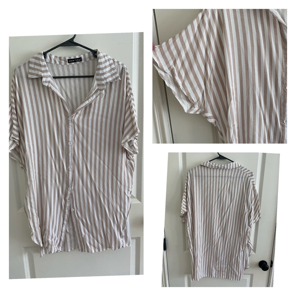 WOMENS STRIPED BUTTON DOWN BLOUSE